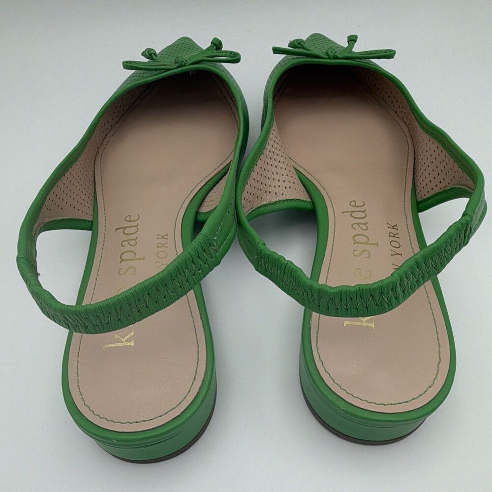 Kate Spade New York Women's Green Leather Slingback Bow Flats Pointed Toe 7.5B - Picture 4 of 10